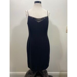Jones New York Black Dress String Beaded Neckline Party Cocktail‎ Sz 12 LBD